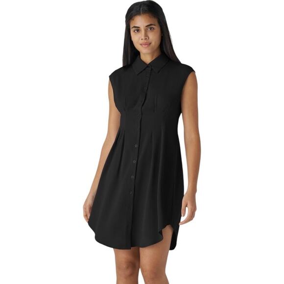Halara Black Collared Button Sleeveless Curved
Hem Mini Work Shirt Dress | NEW - Picture 1 of 8